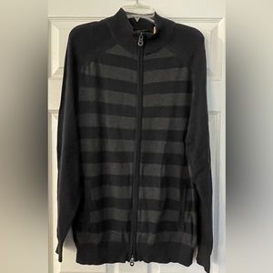 DKNY JEANS Zip-Front Mens XXL Sweatshirt Jacket Gray Black Stripe Long Sleeve